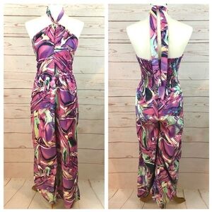 Rare Boho Angie Psychedelic Swirl Retro Wide Leg Halter Jumpsuit